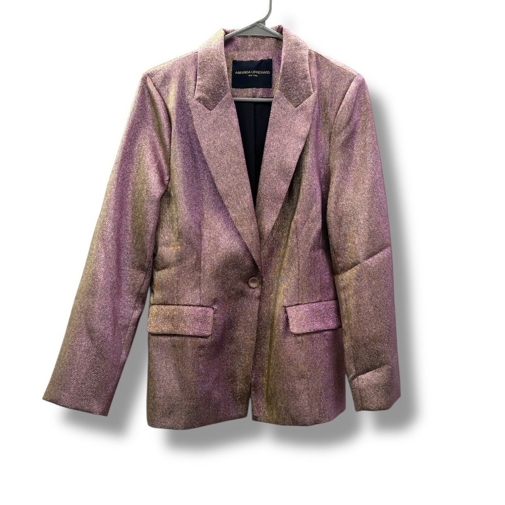 Amanda Uprichard‎ Metallic Blazer Size Large Purple Aldridge Haze Partywear - Picture 3 of 9